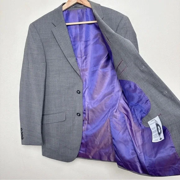 Brook Taverner Mens 36R Wool Two Button Slim Fit Blazer Sport Coat In Grey